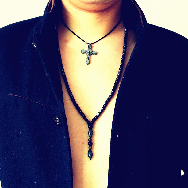 6mm Black Matte Onyx Hematite Carving Bead Men's Necklace Beaded Pendant Necklace Punk Handmade Jewelry Gifts