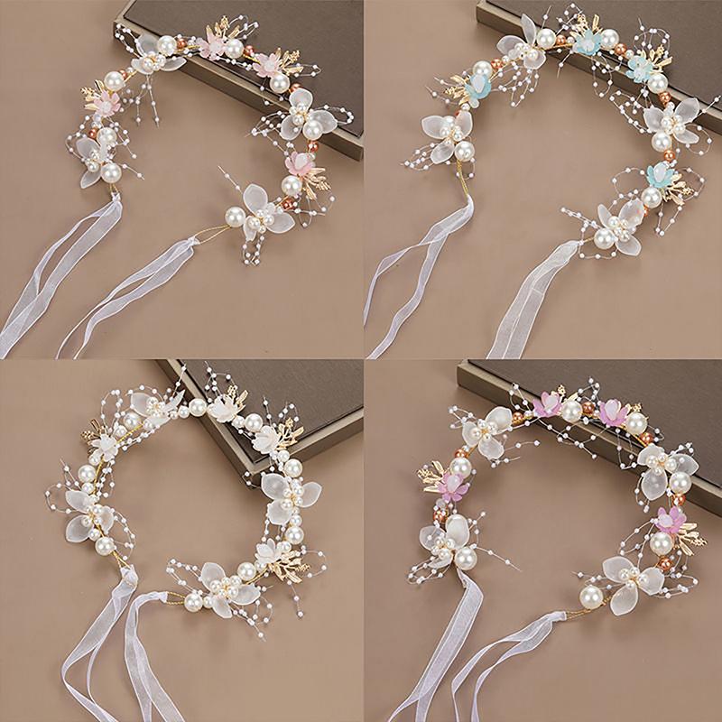 Bridal Pearl Hair Headdress Flower Wreath Bride Garland Head Hoop Headbands Hair Jewelry