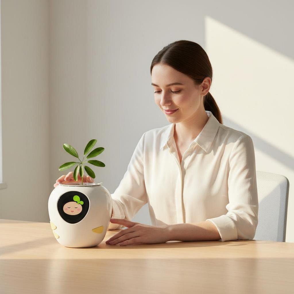 Emotional Companion Pot Talking Flower Pot Intelligent Automatic Watering Planter for Office, Desktop