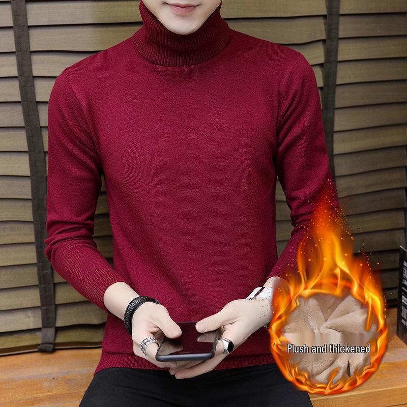 

Men s Solid Color High Neck Thickened Knit Sweater - Cozy Autumn/Winter Base Layer 2XL
