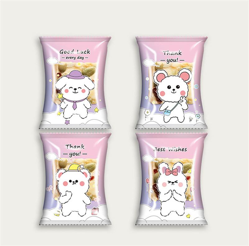 100Pcs Cute Cartoon Animal Plastic Biscuit Cookie Nougat Candy Food Machine Sealed Party Gift Packaging Bags