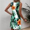 Women's fashionable casual floral print round neck sleeveless dress