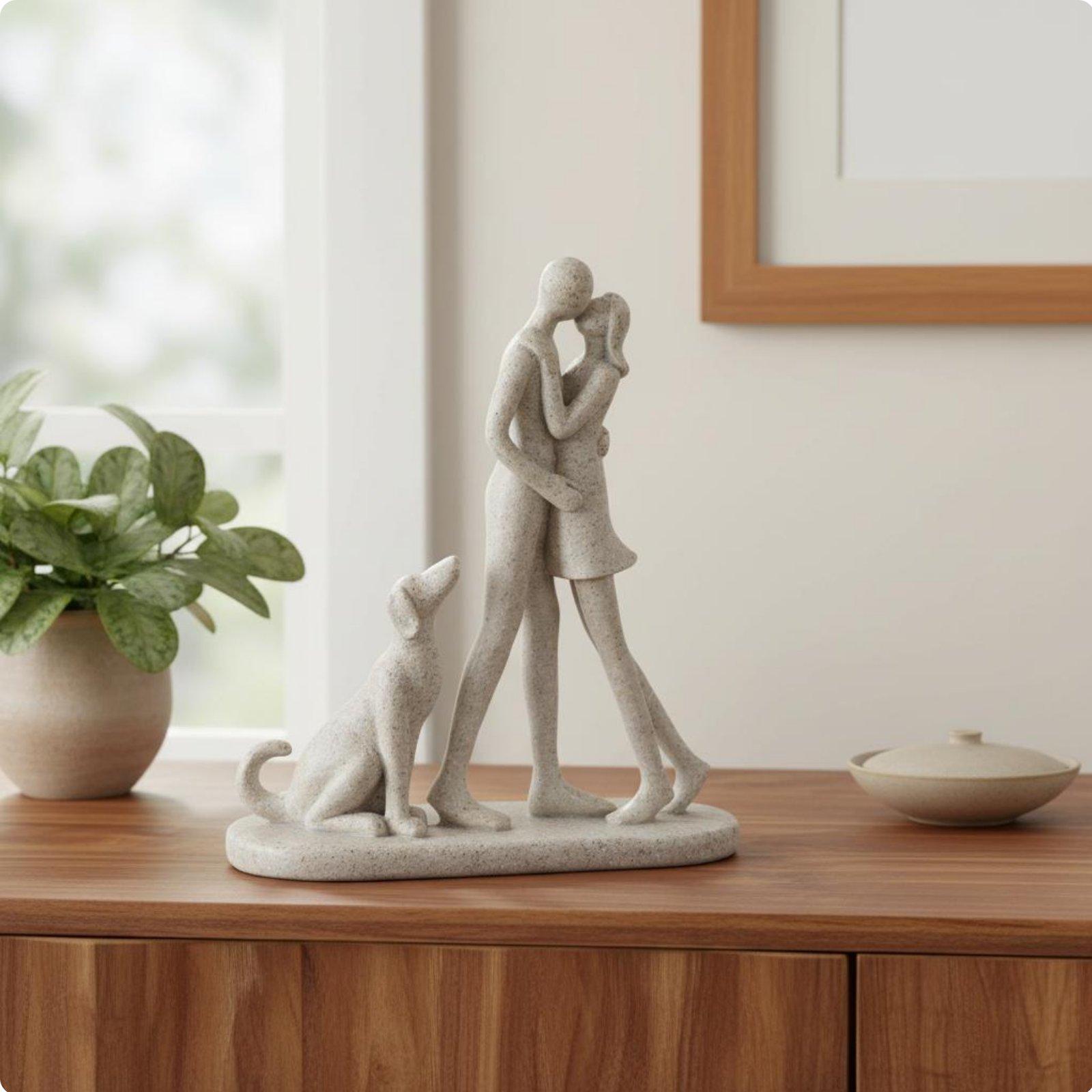 Couple and Dog Statue Modern Design