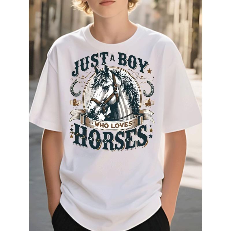 Boys Clothing Casual Trendy Just A Boy Who Loves Horses Graphic Tee 110