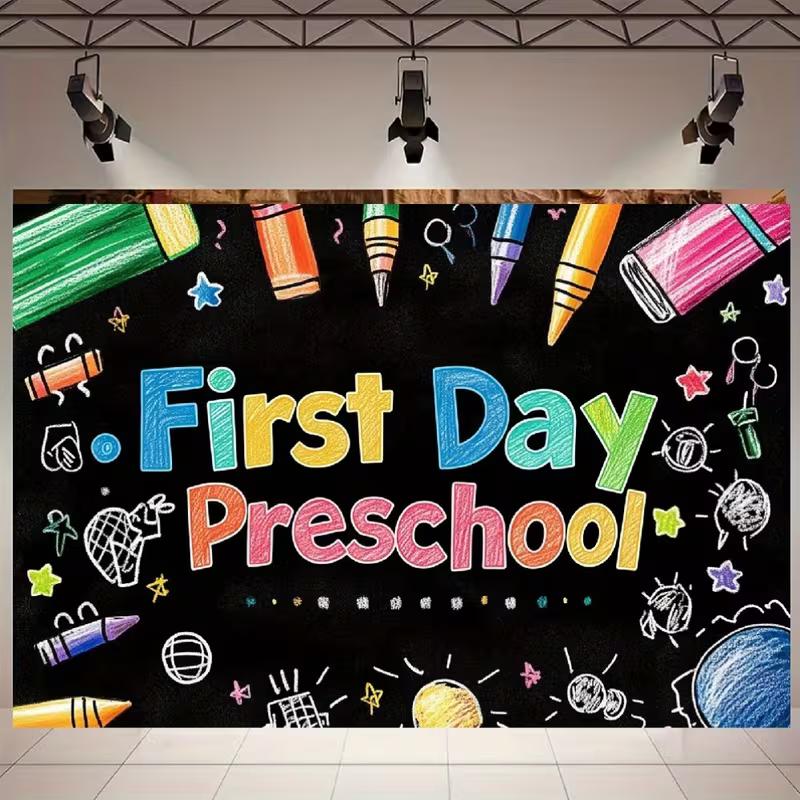 2D Colorful Pencil Hand Drawn First Day Of Preschool Photography Backdrop Decor