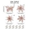 Champagne Gold Butterfly Poinsettia Glitter Flowers, 12-Piece Christmas Tree & Wreath Decoration Set