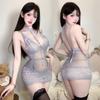 Sexy Pure Desire Perspective Mesh Lace Suspender Nightdress Sexy Underwear with Straps Inside Deep V Nightdress Backless