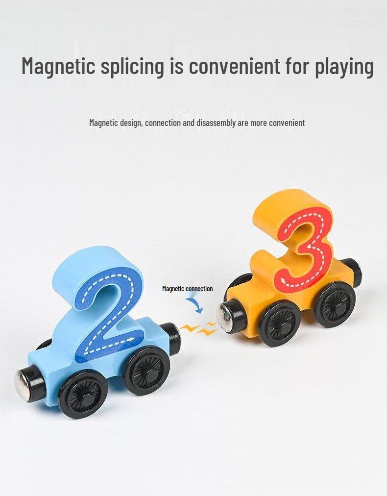 Colorful Wooden Magnetic Train with Number and Letter Blocks - Educational Pull-Along Toy for Preschoolers