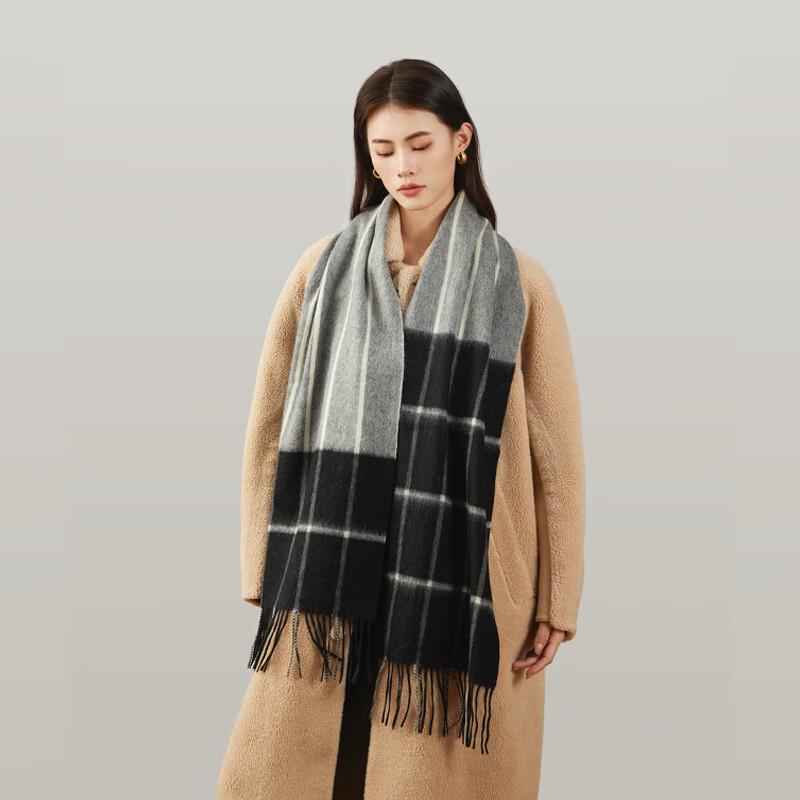 CEENIU Winter 100% Wool Plaid Tassel Scarf