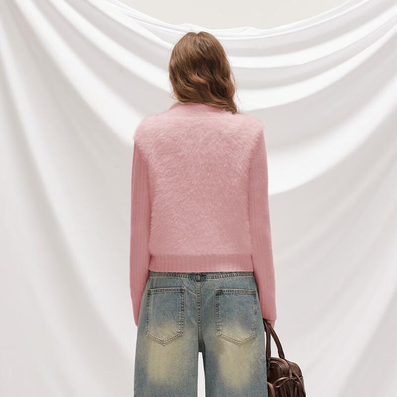 unifree Faux Fur Patchwork Double Zip Knit Cardigan