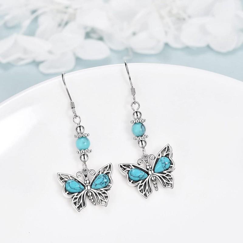 Женские модные простые серьги-подвески с бабочками 1 pair серебряный
