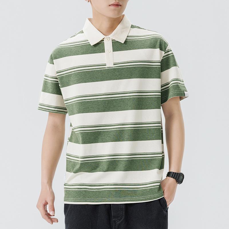 Dernier Polo rayé pour homme à manches courtes T-shirt pour homme à revers fin Haut court