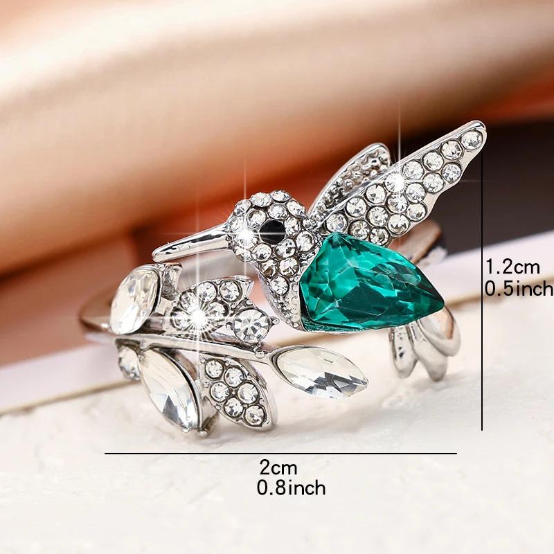 Elegant Natural Blue Stone Adjustable Hummingbird Rings for Women Glass Filled Rings Female Engagement Wedding Party Jewelry