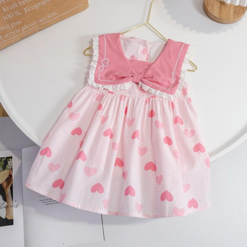 2026 Baby Girls Sleeveless Dress Cute Love Print Princess Kids Casual Party