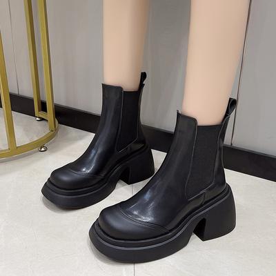 Fashion Trend Black British Style Thick Heel Thick-soled Martin Boots Women's 2025 New Spring and Autumn Height-increasing and Thin Short Boots