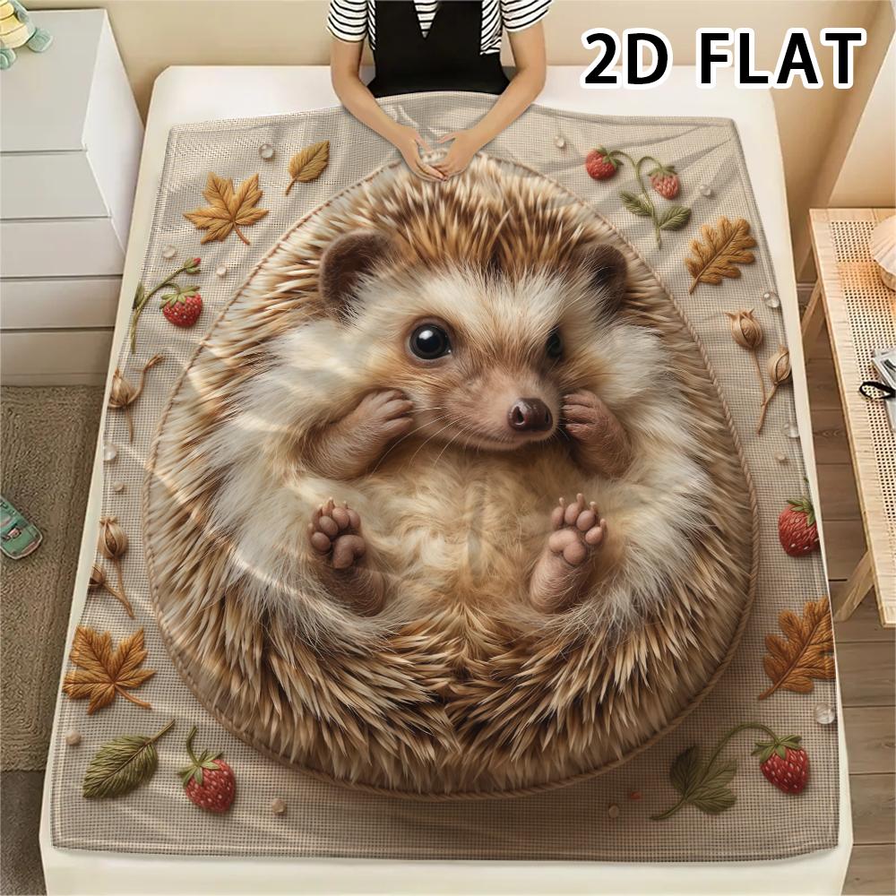 1Pc 2D FLAT Hedgehog Print Flannel Blanket,High quality Comfortable for All Seasons,Home Decor,Warmth and Comfort,Perfect for Christmas Gifts