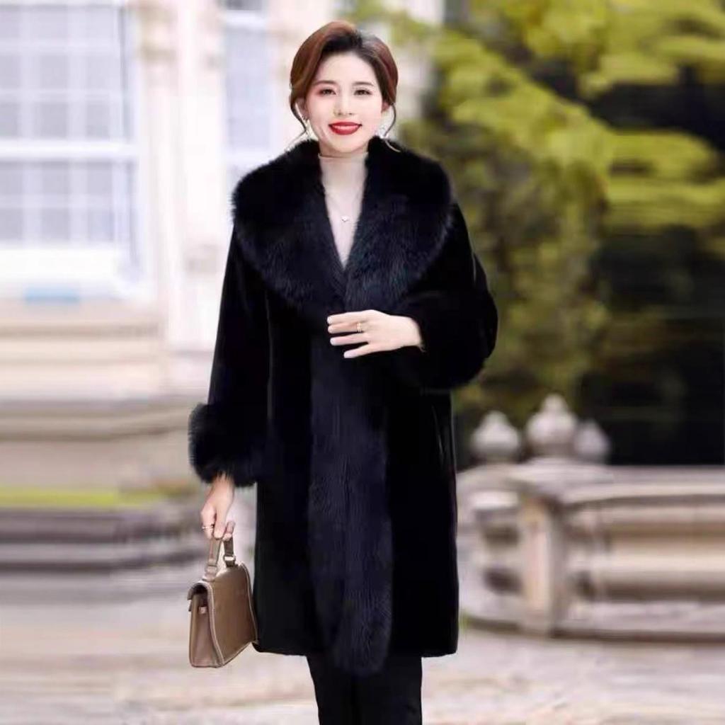 25 Year New European and American Autumn and Winter Women's Long Imitation Fur Suit Collar Coat