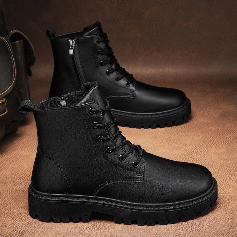Koch Herrenschuhe Herbst Rutschfest Wasserdicht Küche High-Top Lederstiefel Schwarz Lässige Lederschuhe Wintersport Martin Tide Schuhe