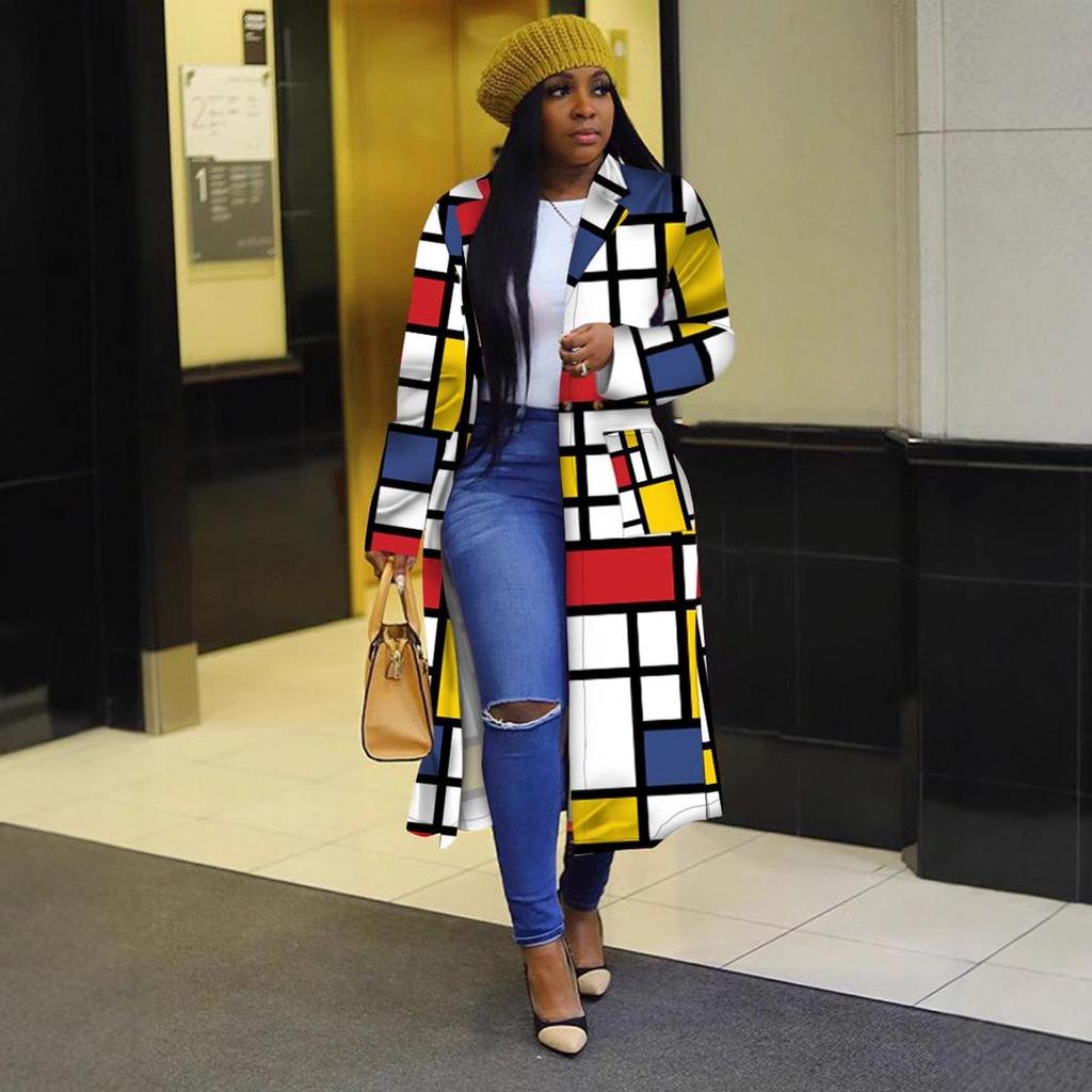 Nadměrná velikost Evropský a americký nepravidelný patchworkový kardigan s dlouhým rukávem na knoflíky pro podzim/zimu