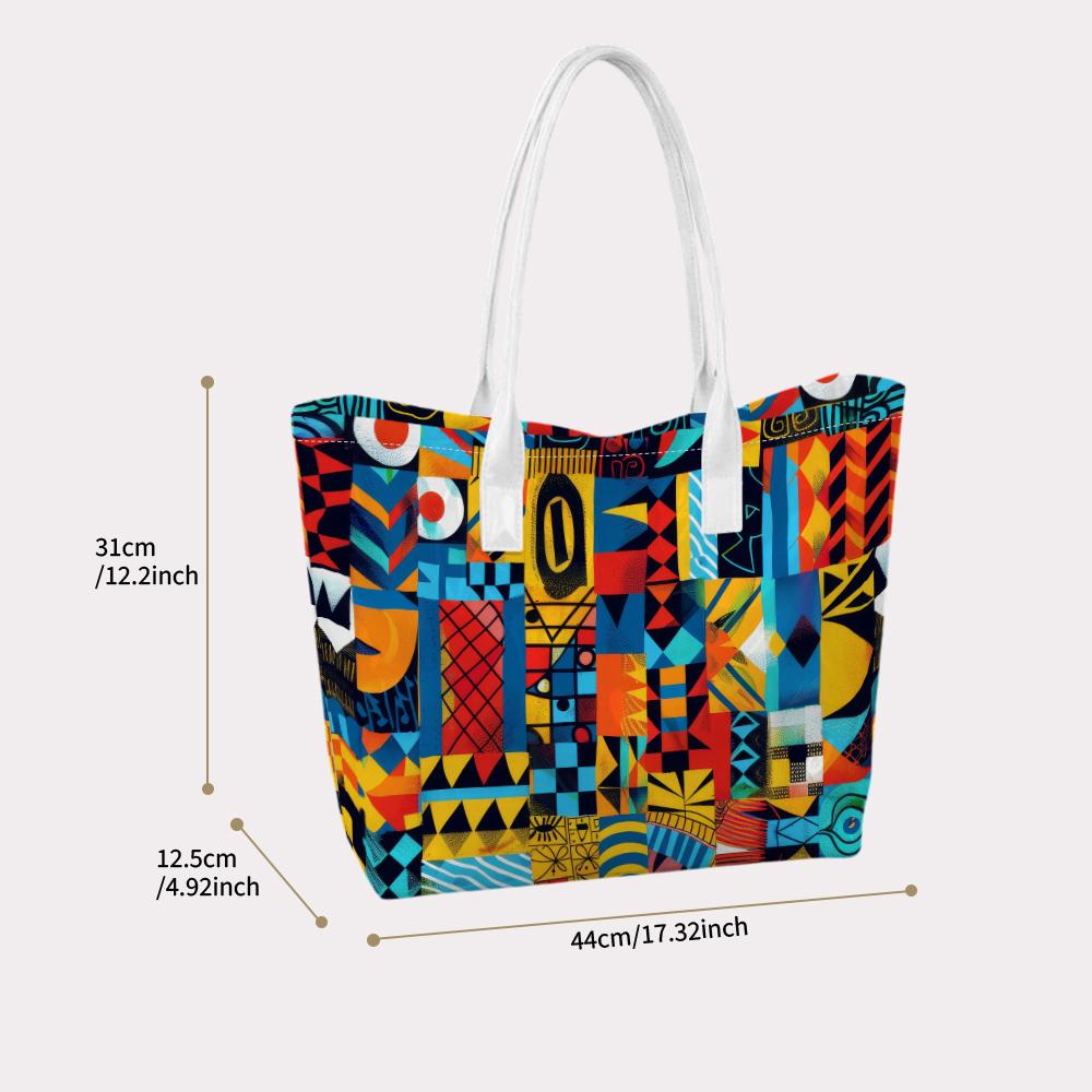 Geometric Print Tote Bag Large Capacity Casual Shoulder Bag for Daily Shopping Travel Versatile Handbag