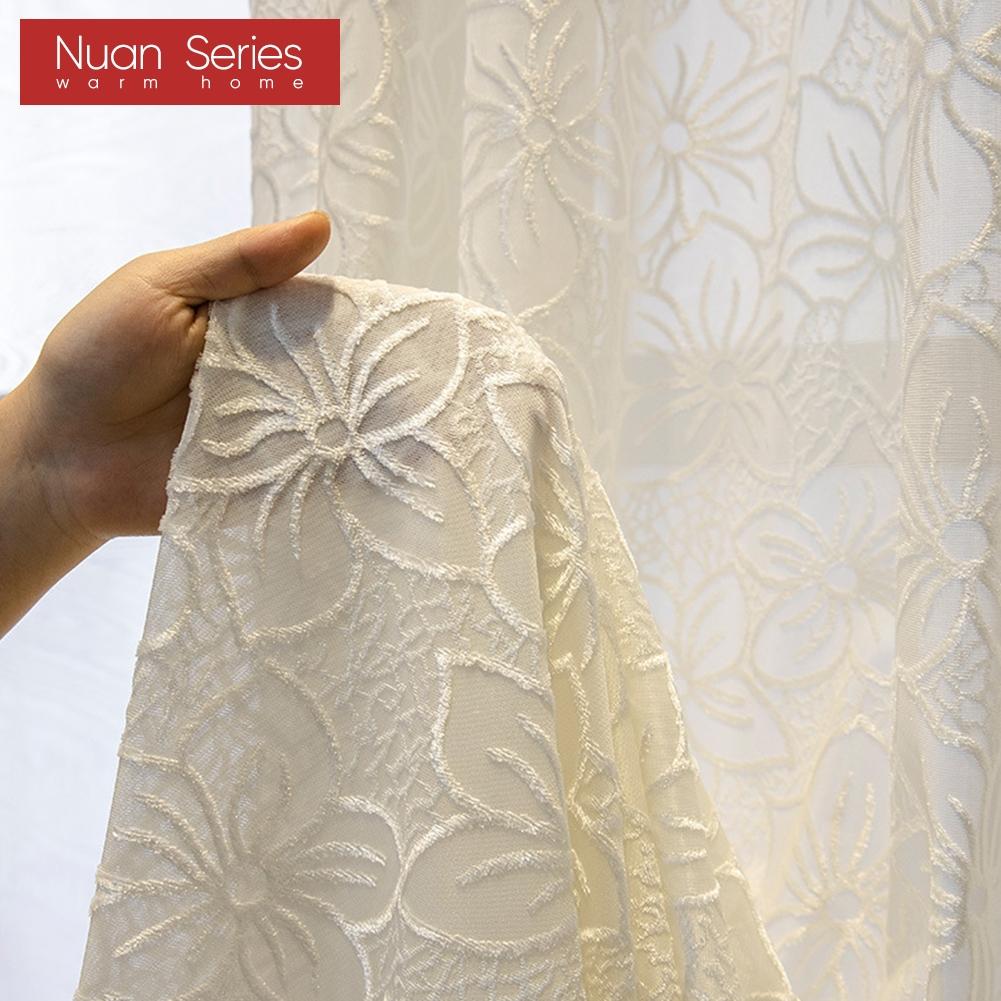 1PC Cherry Blossom Pattern Jacquard White Tulle Translucent Sheer Curtain for Living Room Bedroom Balcony Window Home Decor Nuan Series