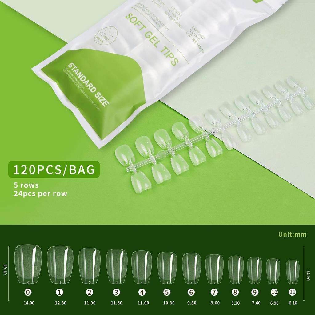 120Pcs Ultra-thin Soft Gel Tips, Transparent Traceless False Nail Tips, Press On Coffin Nails for Natural Look Manicure