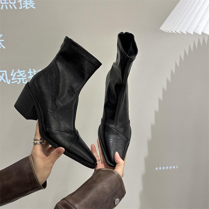 Pointed thin boots women wear autumn and winter new versatile thin single boots fashion Martin boots thick high heel short boots