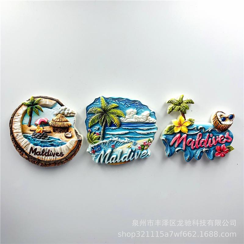 

3 шт./набор креативных 3D-магнитов на холодильник с изображением природных пейзажей Мальдивских островов, сувениров, наклеек на холодильник для домашнего декора 3PCS/SET