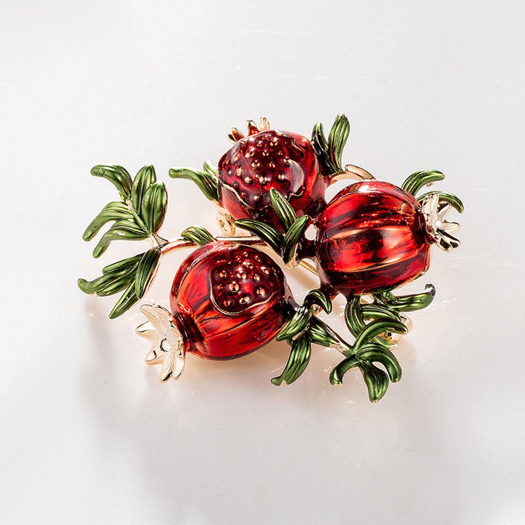 Elegant Retro Pomegranate Enamel Brooch for Women - Premium High-End Corsage Pin Suit Accessory