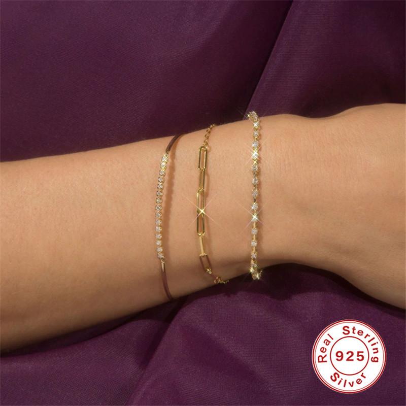 Stylish And Simple S925 Sterling Silver Classic Basic Adjustable Paper Clip Bracelet Daily Commuter