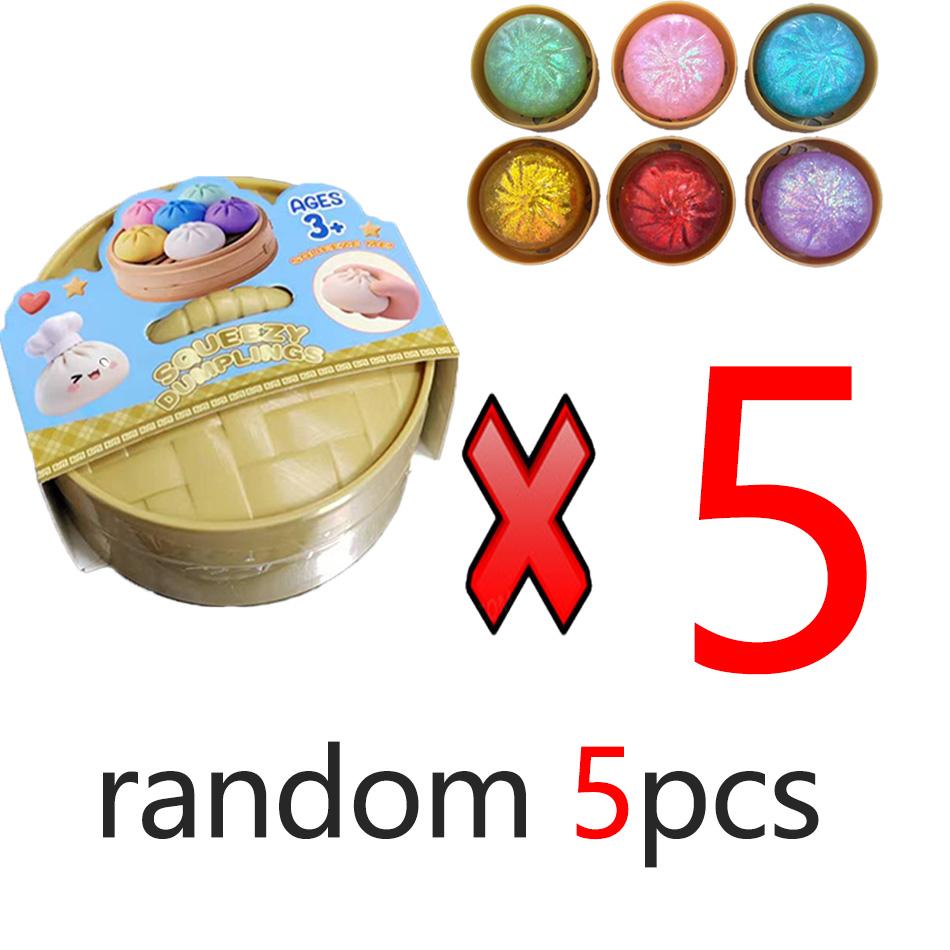 Glitter Squeeze dumpling squishie Toy Kawaii Steamed Bun Stress with Steamer Box Soft TPR Squishy for Kids Adults Anxiety Relief