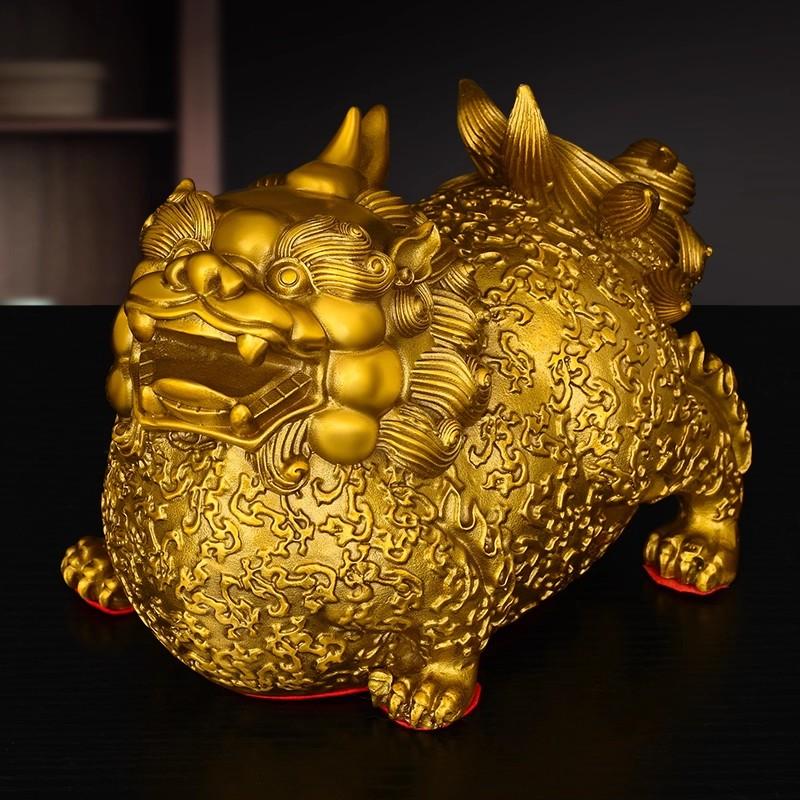 1 Pair of Solid Brass Auspicious Animal Pi Xiu Statue Male Female Wealth Luck Home Living Decor