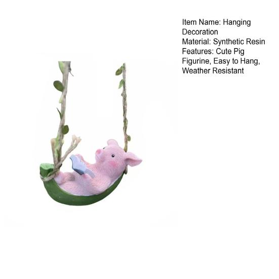 Hanging Resin Pig Figurine Cute Piggy Lying in Hammock Reading Book Hanging Animal