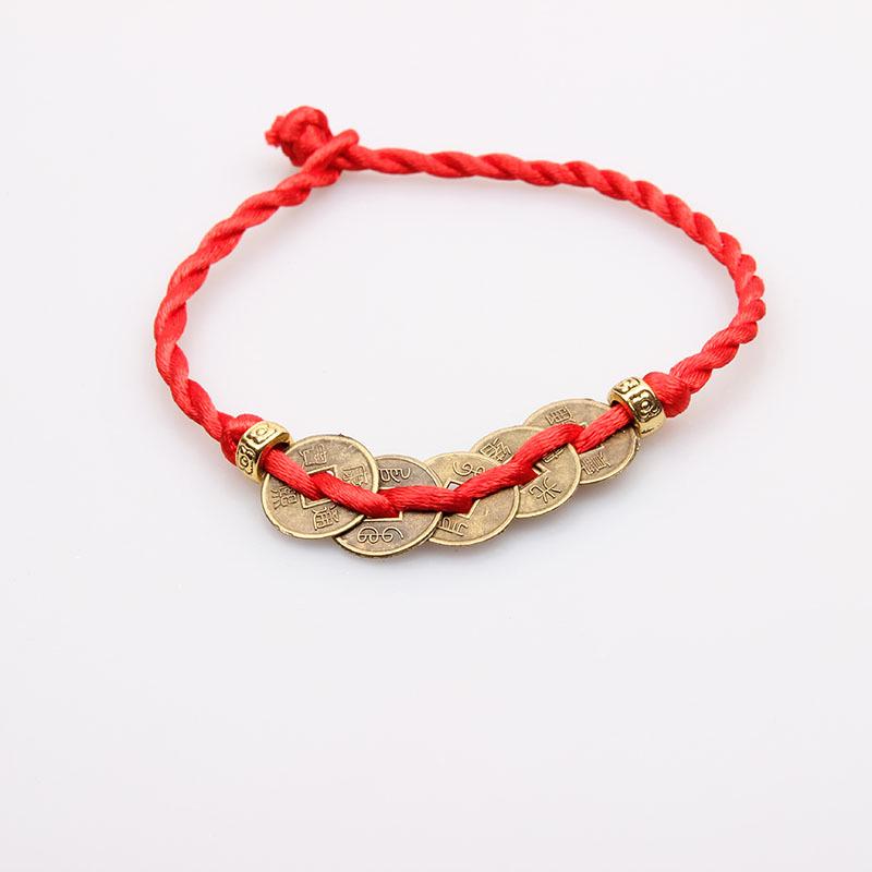 Woven Gold Bead Red Cord Bracelet for Men & Women - Lucky Benming Year Jewelry