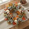 Autumn Wreath Silk Flowers Fall Faux Pumpkins Wall Hanging 45CM