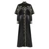 Womens Metallic Trim Church Choir Robe Stand Collar Long Sleeve Button Loose Dress