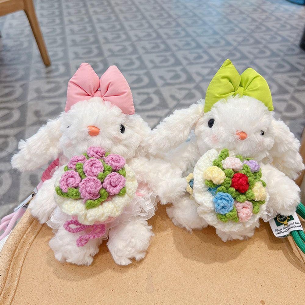 Creative Plush Rabbit Doll Pendant Lop Ears Cartoon Doll Keychain Bowknot Stuffed Hanging Decoration Gifts
