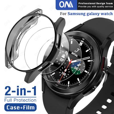 Hülle + Panzerglas für Samsung Galaxy Watch 4 Classic 42/46mm Kratzfester Displayschutz & Stoßfänger Schutzhülle Abdeckung