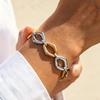 Vnox Punk Chunky Stainless Steel Openwork Geometric Bracelet for Women Trendy Irregular Two Tone Bracelet Party Jewelry