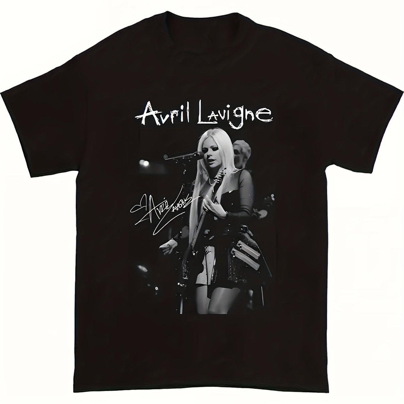 

Ladies Avril Lavigne Concert Graphic Print Unisex Women TShirt Black and White Live Style Screen Signature Rock Idol Glamour 4XL