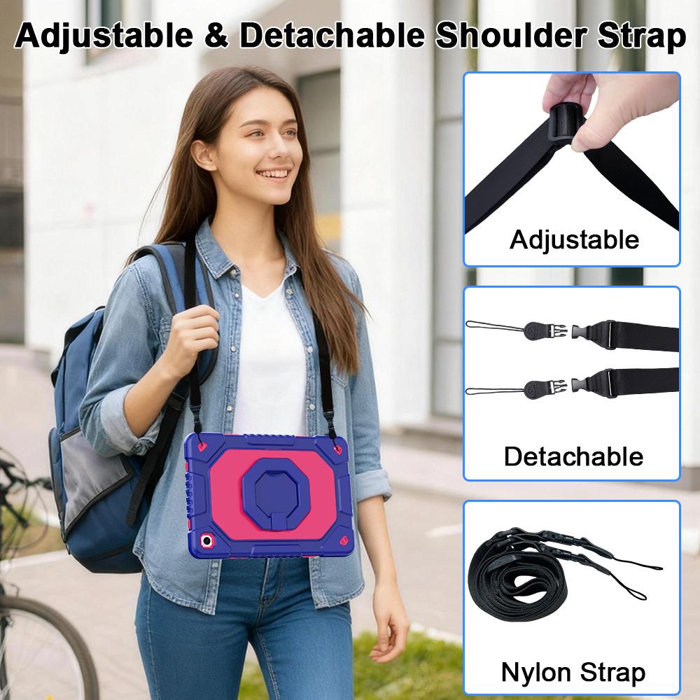 For Samsung Galaxy Tab A11+ / A9+ Case Hand Grip Kickstand Shockproof Silicone + PC Tablet Cover with Detachable Strap / Pen Slot