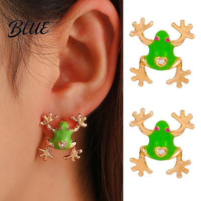 Animal Ear Accessories 46024 Pairs Frog-Shaped Earrings Sparking Rhinestones Inlaid