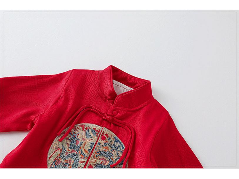 Chinese Style Baby Romper Set: Autumn/Spring Outing Outfit for Boys - Perfect for First Birthday, Full Moon, or Hundred Days Celebration.