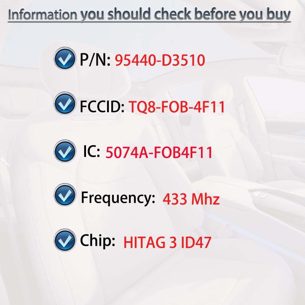 Smart Key Fob Keyless Entry Fits for Hyundai Tucson 2018    Remote Control Key Replacement 4 Button FCC ID: TQ8-FOB-4F11 PN:95440-D3510