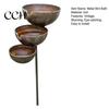Frost Resistant Garden Stake Metal Bird Bath Rustic Vintage Rain Catcher with 3-Tiered Balcony And Feeder Bowls Outdoor Bee Watering Station
