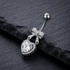 Stainless Steel Hypoallergenic Navel Belly Button Rings Cute CZ Heart Bow Decor Body Jewelry for Summer Beach Wear