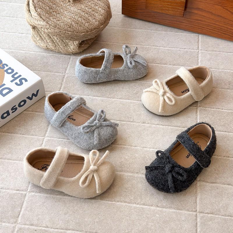 Girls Flat Shoes With Bow Detail Soft Sole PU Leather Toddler Kids Princess Style Slip-On