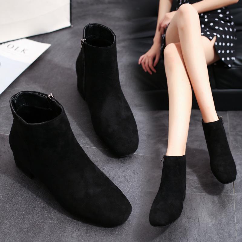 Suede thick heel Martin boots women's autumn and winter new mid-heel short boots fashion side zipper fashion boots women