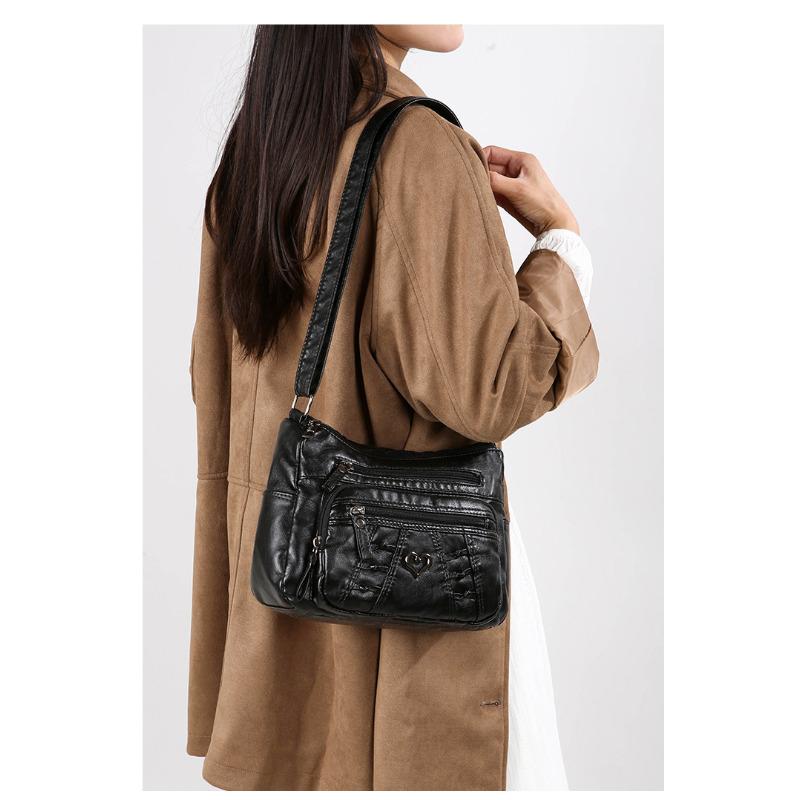 Nuova Borsa a Spalla Multitasche in Ecopelle per Donna Grande Capacità Casual con Zip Borsa a Tracolla