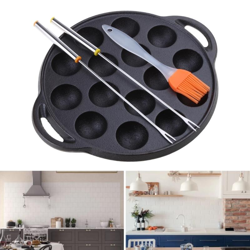 Cast Iron Takoyaki Pan Nonstick Grilling Pan Cooking Plate Takoyaki Maker with 15 Compartment Holes for Baking Cooking